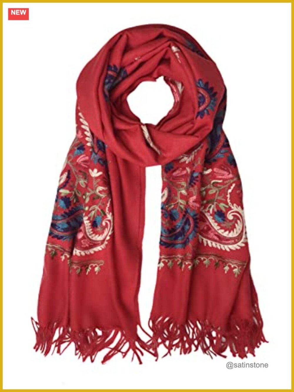 Embroidered Oversize Tassel Shawl Scarf Wrap